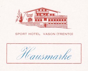 Italy Trento Sport Hotel Vason Vintage Luggage Label sk2235