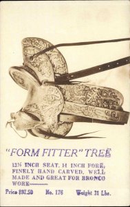 Horse Saddle Advertising FORM FITTER TREE Hand Carved Real Photo Postcard