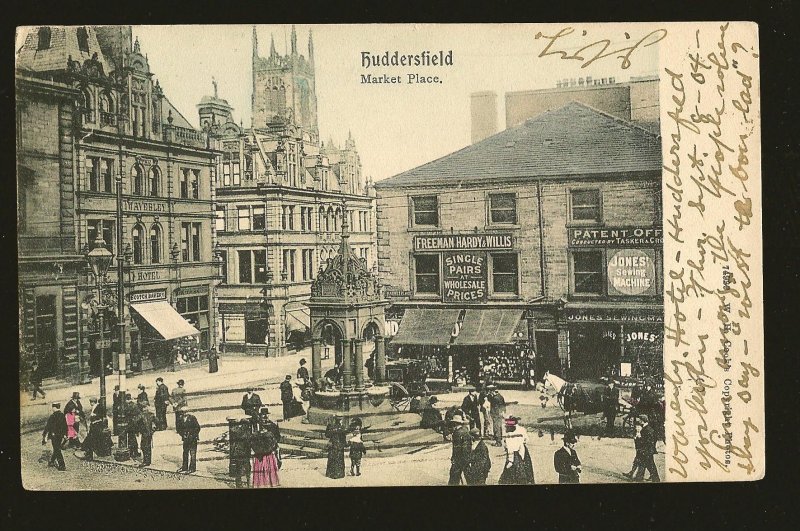 UK Postmarked 1904 Huttersfield Huttersfield Market Place Postcard