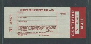 1957 CERTIFIED MAIL FORM #3800 RED MINT