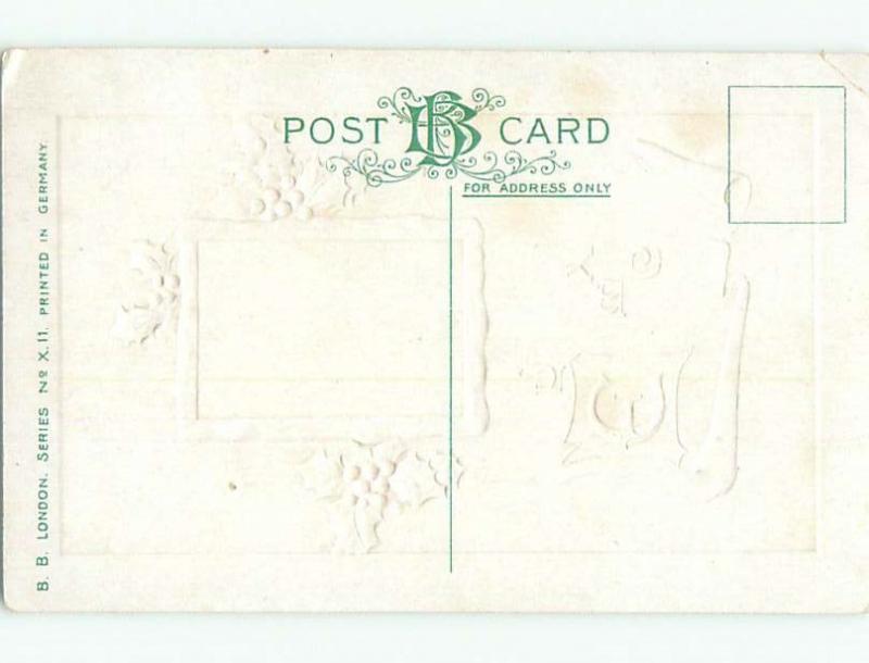 Unused Pre-Linen WINTER SCENE WITH HOLLY AND PARCHMENT ON POSTCARD J2788