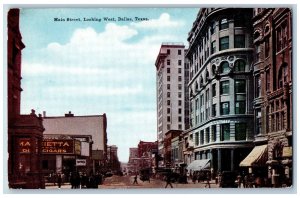 c1910's Main Street Looking West Downtown Trolley Building Dallas Texas Postcard