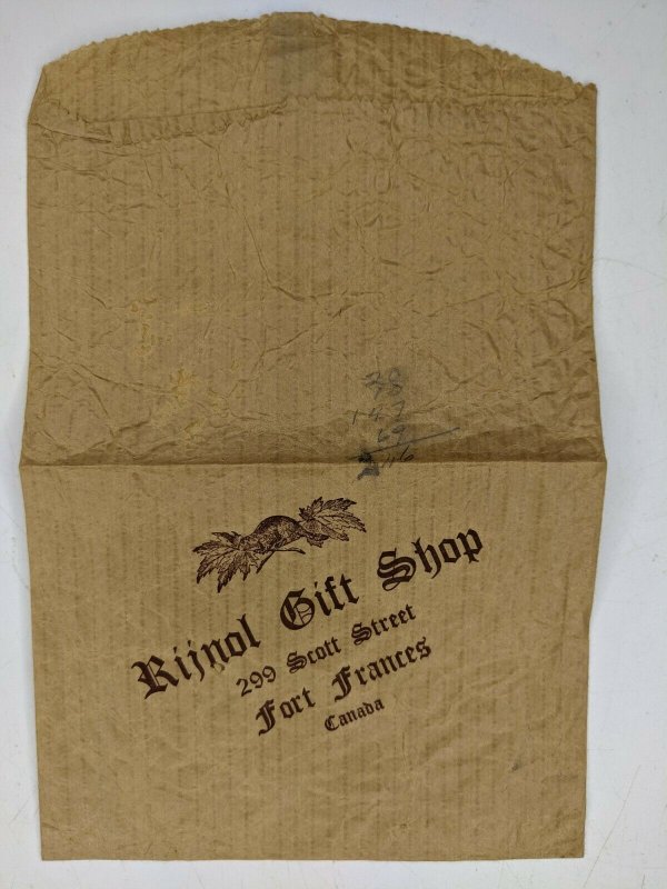 Fort Frances, Canada Ephemera Brown Paper Bag St Rijnol Gift Shop Advertising 1C