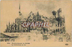 Old Postcard Bombing of Reims cathedral on fire