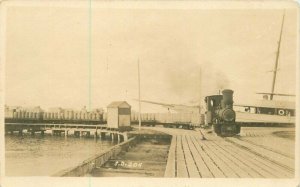 C-1910 Flatcars Wharf Railroad Wooden Barrells RPPC Photo Postcard 20-4692