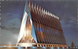 Cadet Chapel at night, US Air Force Academy Colorado Springs, Colorado, USA J...
