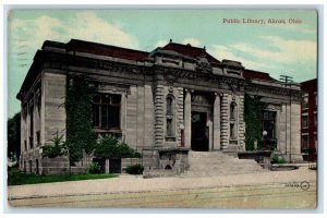 1912 Public Library Building Exterior Scene Akron Ohio OH Antique Postcard