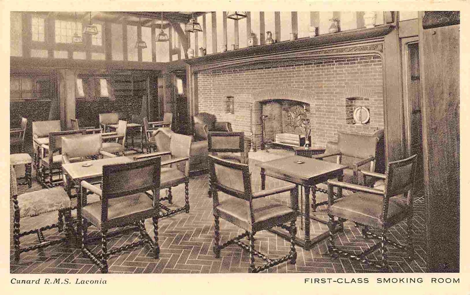 RMS Laconia Ocean Liner Ship First Class Smoking Room Cunard Line ...