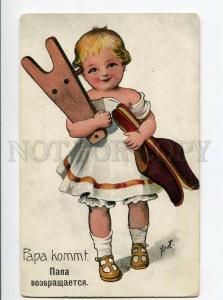 264767 GIRL Papa kommt WAITING DAD by P.H. Vintage postcard