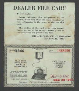 DATE 1948 DEALERS APPLIANCE SERVICE WARRANTY REGISTRATION CARD SEE INFO