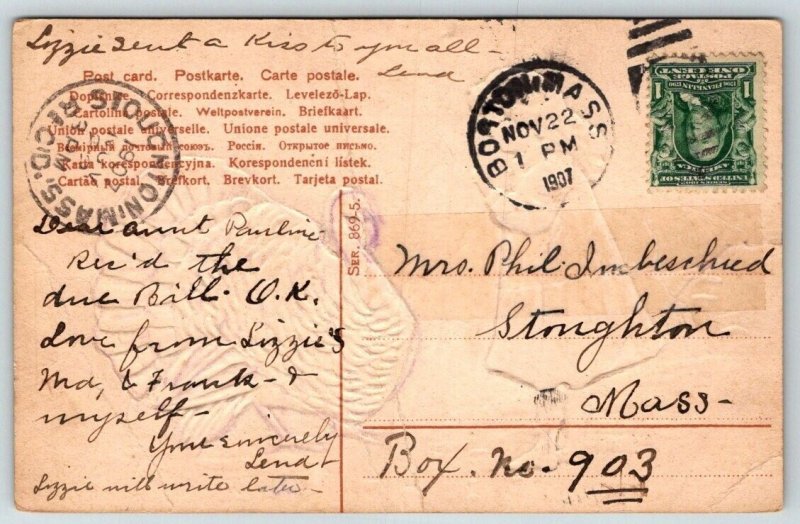 1907  Thanksgiving  Turkey  Greetings  Postcard