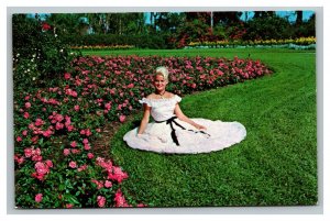 Vintage 1950's Postcard Beautiful Flowers & Girl at Cypress Gardens Florida