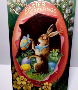 Easter Postcard Fantasy Dressed Bunny Rabbit Juggles Eggs Gel Germany 1520