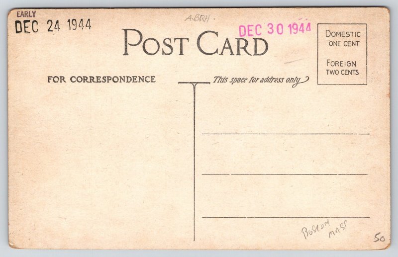 Boston Massachusetts~State House Interior Lobby~Columns~Mural~1944 Postcard