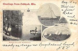 Oshkosh Wisconsin Sailboat Multiview Antique Postcard K81684