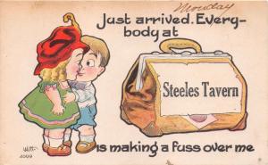 STEELES TAVERN VIRGINIA~JUST ARRIVED....MAKING A FUSS OVER ME POSTCARD 1914 PMK