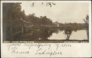 Woodstock CT Boat House on the Lake c1910 Real Photo Postcard