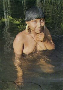 brazil, Amazonas, Native Uaika Woman Xamatautéri Swimming (1980s) Postcard