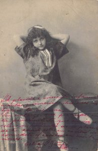 YOUNG GIRL-STYLISH DRESS & SHOES-HEAD BAND-1900s ARGENTINA PMK-PHOTO POSTCARD