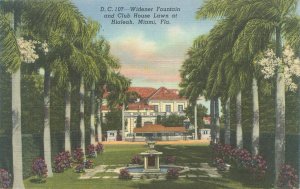 Miami Florida Hialeah Widener Fountain & Club House Lawn Linen Postcard Used