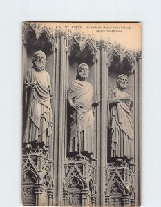 Postcard Statue des Apôtres Portail de la Calende Cathédrale Rouen France