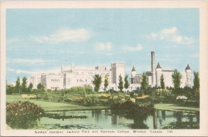 Windsor Ontario Sunken Gardens Jackson Park Kennedy College Postcard H58 *as is
