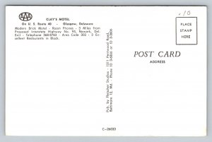 Clay's Motel   Glasgow Delaware    Postcard