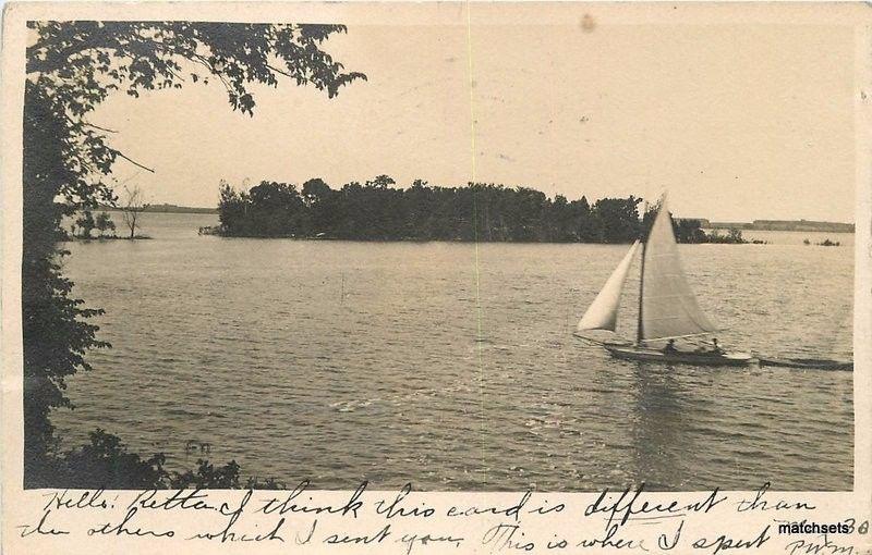 1906 Mason City Iowa Sailboat on Lake RPPC Real photo postcard 12997