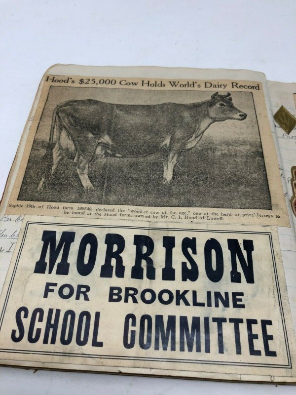 Amazing scrapbook 1900-1930 news horses ephemera photos family war ID: Greene MA