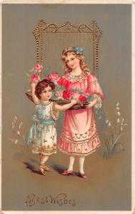 BEST WISHES VERY FANCY VICTORIAN GREETING POSTCARD 1913