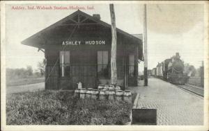 Ashley IN Wabash Station Hudson Indiana c1910 Postcard