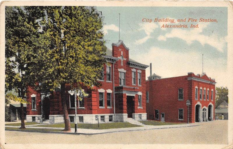 B22/ Alexandria Indiana In Postcard c1910 City Building Fire Station Department