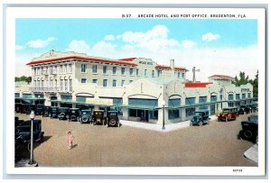 c1920 Arcade Hotel & Post Office Building Classic Car Bradenton Florida Postcard