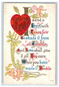 c1910's Valentine Poem Big Heart And Flowers Embossed Unposted Antique Postcard