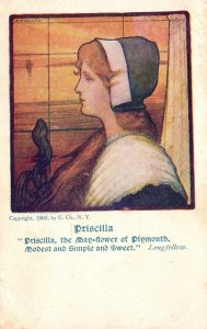 Vintage Postcard 1910's Priscilla The May-Flower of Plymouth Modest Simple Sweet