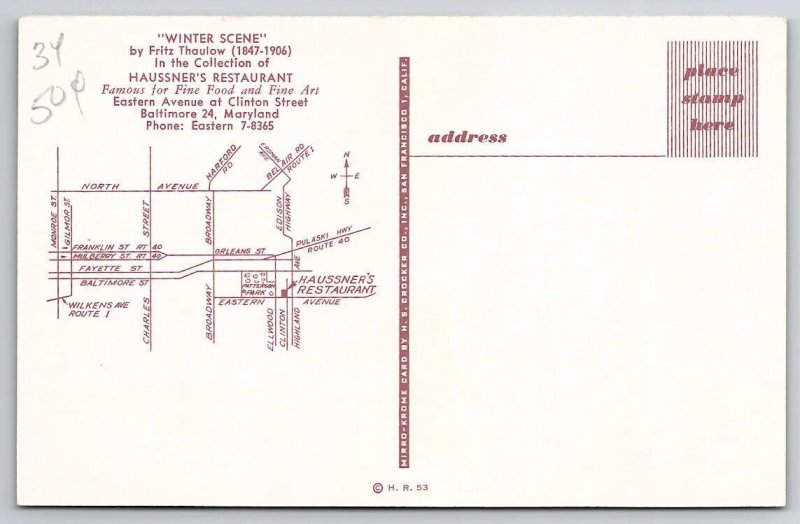 Fritz Thaulow Winter Scene Art Haussner Collection Baltimore MD Postcard E23