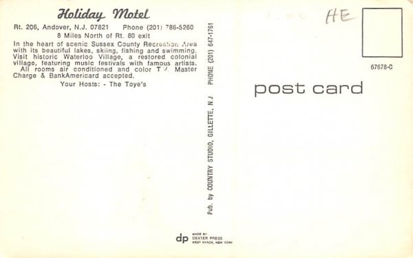 Holiday Motel Andover, New Jersey Postcard