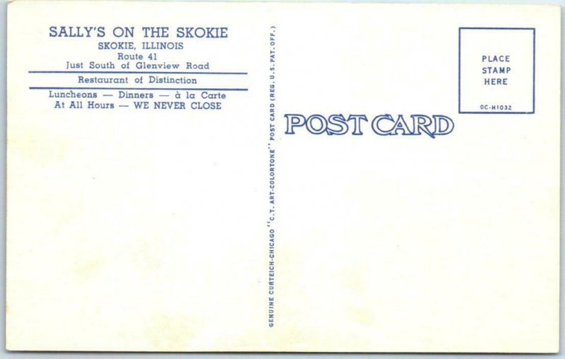 SKOKIE, Illinois IL ~ Roadside SALLY'S on the SKOKIE ca 1940s Linen Postcard