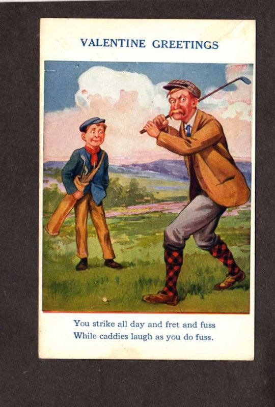 Comic Valentine Greetings Postcard Caddy Golf Course Golfing Golfer Fuss No. 9