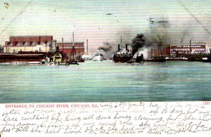 Chicago, Illinois - Boats coming through - Entrance to Chicago River - in 1907