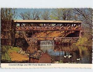 Postcard Covered Bridge and Mill Pond, Bedford, New Hampshire