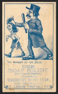 VICTORIAN TRADE CARD Soap Polish Police & Crying Lady Monarch of the Seize