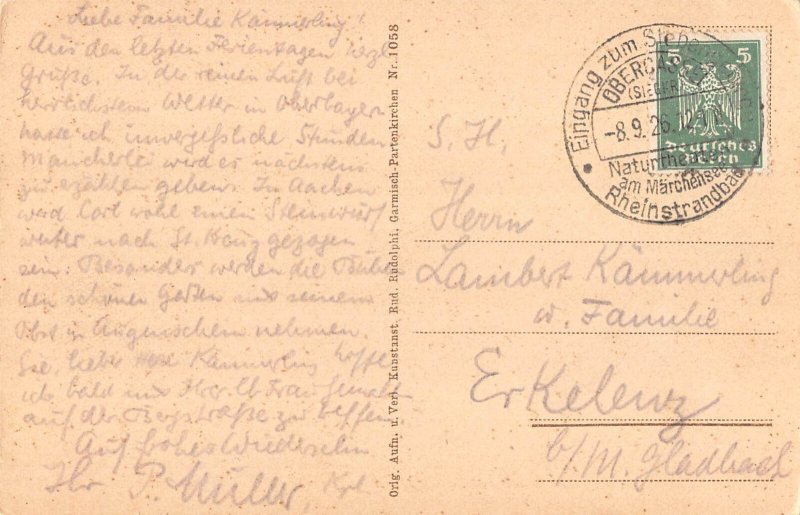 Germany 1926 Partenkirchen mit Dreitorspitze Mountain vintage postcard