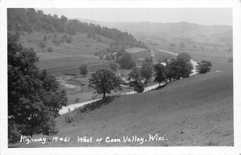 F15/ Coon Valley Wisconsin RPPC Postcard 1954 Highway 14 & 61