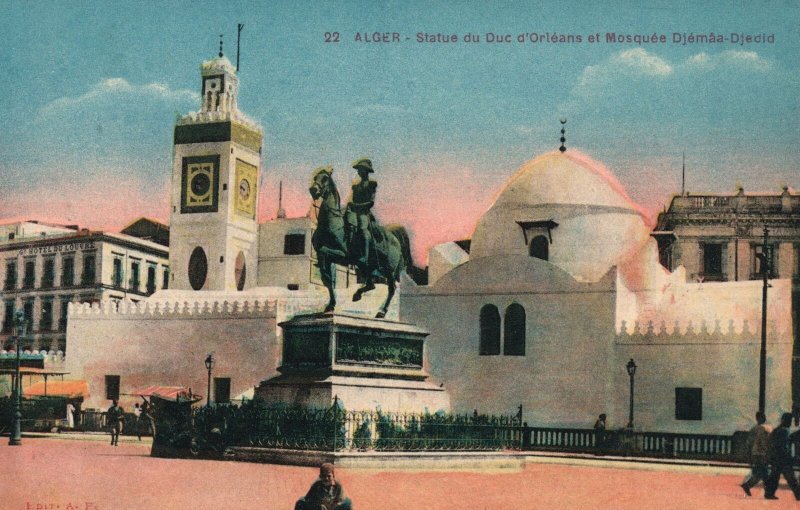 Vintage Postcard Alger Statue Du Duc D'Orleans At Mosquer Djemaa Djedelid France