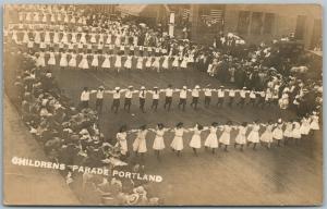 CHILDRENS PARADE PORTLAND OR 1911 ANTIQUE REAL PHOTO POSTCARD RPPC US FLAGS