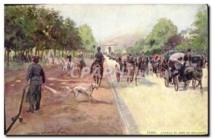 Old Postcard Paris Illustrator Avenue du Bois de Boulogne