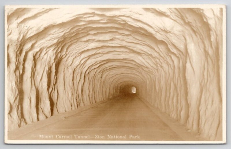 RPPC Mount Carmel Tunnel Zion National Park Union Pacific Photo Postcard Q29