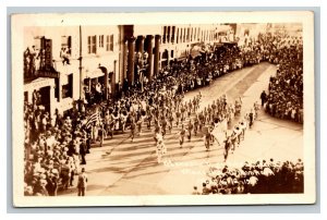 Vintage 1921 RPPC Postcard Menasha Wisconsin High School Band Parade Patriotic