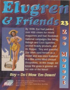 Pin Up Girl.  Boy-Do I Mow 'Em Down!. by Zoe Mozert   Nice American card